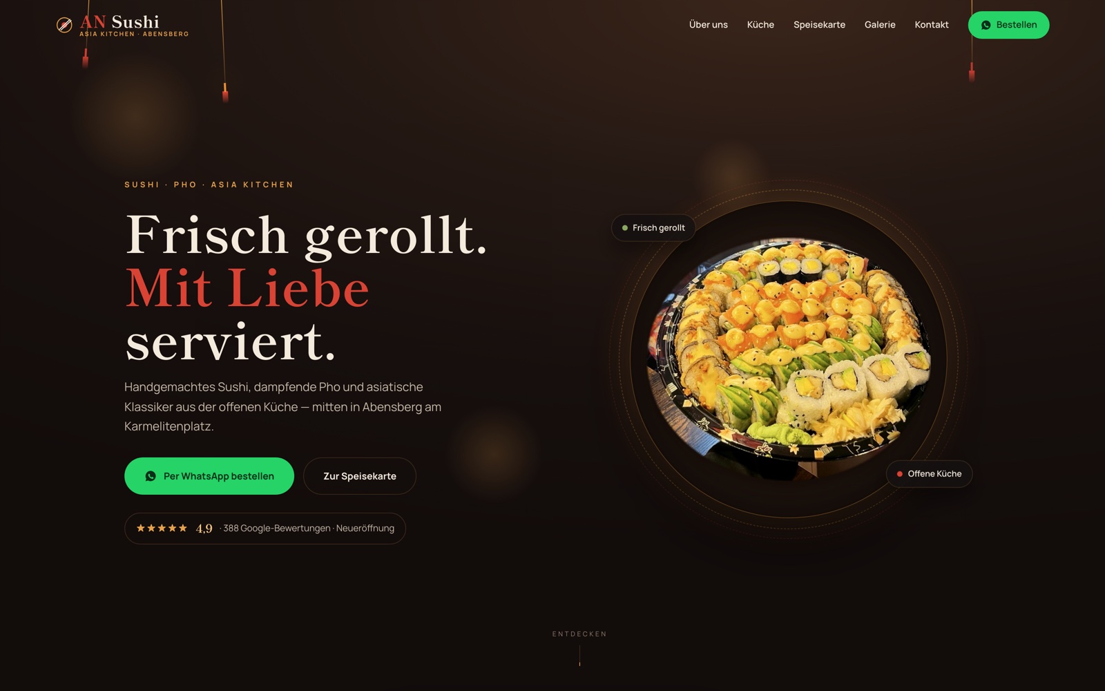 AN Sushi Abensberg — Website am Desktop
