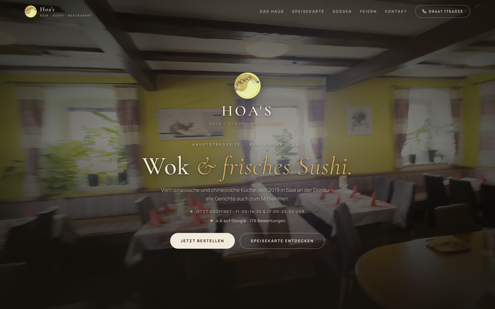 Hoa’s Asia Sushi Restaurant — Website am Desktop
