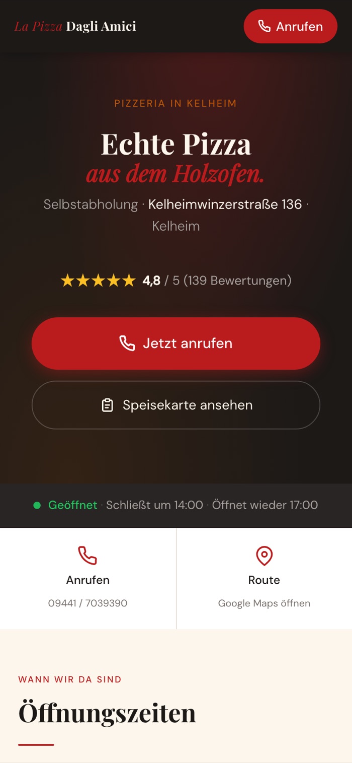 Mobile Ansicht der La-Pizza-Website
